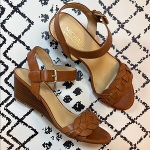 Michael Shannon Brown Wedge Women’s Sandals with Braided Design, US Size 9 - EUC